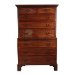 A George III Mahogany Chest on Chest, circa 1770, labelled Philip Bell, Cabinet Maker, Upholder &