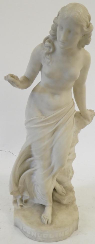 W J Docherty (19th century): ''Gondoline'', a white marble figure of a classical maiden loosely - Image 3 of 10