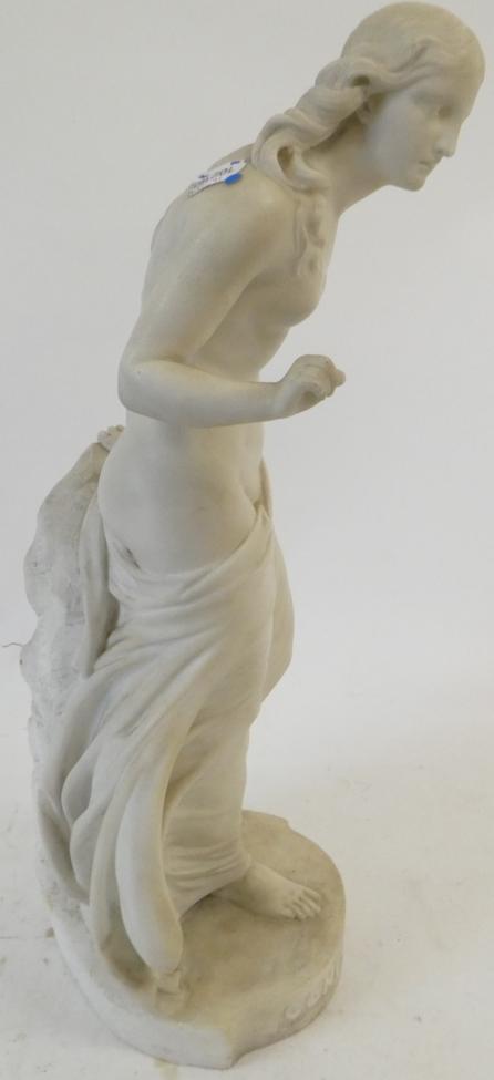 W J Docherty (19th century): ''Gondoline'', a white marble figure of a classical maiden loosely - Image 4 of 10