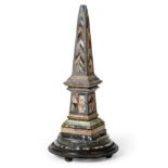 A Specimen Marble Obelisk, late 19th century, of typical form with various coloured stones in