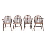 A Matched Set of Four Mid 19th Century Yewwood Spindle Back Windsor Armchairs, Nottinghamshire