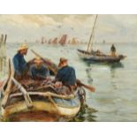 Robert Jobling (1841-1923) ''The Fishermen'' Signed, oil on canvas, 34cm by 44cm See illustration