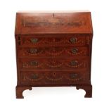 A Mahogany and Marquetry Inlaid Bureau, the fall richly inlaid with an urn and flower garlands