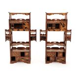 A Pair of Early 20th Century Japanese Elm and Parquetry Decorated Free-Standing Display Stands, of