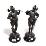 A pair of bronzed figures of Renaissance style soldiers