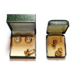 A pair of 9 carat gold mabe pearl earrings, with post and clip fittings; three further 9 carat