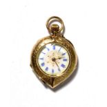 A lady's 12 carat gold enamel fob watch, case with London import marks