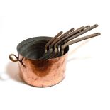 A graduated set of six 19th century copper and iron pans