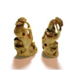 A pair of Japanese ivory Okimono/netsuke depicting scenes from the bamboo grove story