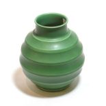 A Keith Murray for Wedgwood green ribbed circular vase