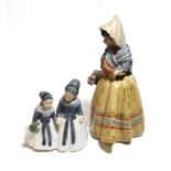 A Lladro pottery figure of a girl and a Copenhagen figure of two young girls (2)