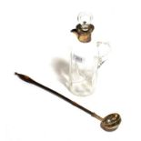 A silver mounted whisky jug and a toddy ladle