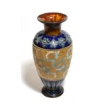 A large Doulton Lambeth vase with impressed E.B to base, 44.5cm high (a.f.)