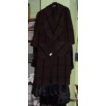 Mary Quant brown wool checked double breasted coat with brooch; C Moss astracan coat; and a black