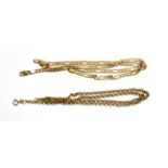 A 9 carat gold trace link chain, length 53.5cm; and a figaro link chain, length 46cm. Gross weight
