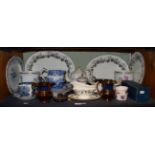19th century and later ceramics including lustre wares, a pair of floral painted cache-pots etc