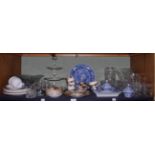 Stuart glass crystal pedestal serving dish; a vase; a Webb Corbett jug; cut and other glassware;