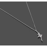 A 9 Carat White Gold Diamond Pendant on a Chain, the pendant of bolt lightening form, with three