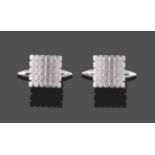 A Pair of 9 Carat White Gold Diamond Cufflinks, the square head with a hatched effect and each