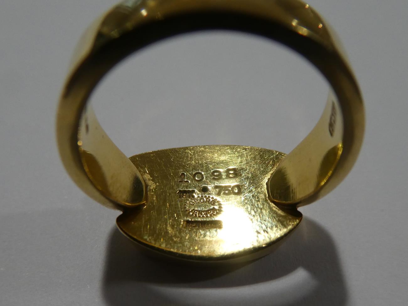 An 18 Carat Gold Ring, by Georg Jensen, of two concave lozenge forms on a pointed shoulder plain - Image 2 of 5