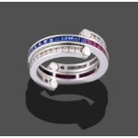 A Ruby, Sapphire and Diamond Eternity 'Flip' Ring, the main band channel set in white with step