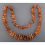 An Amber Necklace, ninety-five irregular shaped and sized orangey-brown amber beads, length 75cm not