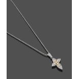 A Diamond Cross Pendant on Chain, six round brilliant cut diamonds in yellow rubbed over settings in