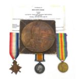 A First World War Trio and Memorial Plaque, of 1914-15 Star, British War Medal and Victory Medal,