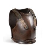 A 19th Century French Cavalry Cuirass, the breast plate with medial ridge, hook-back brass rivets,