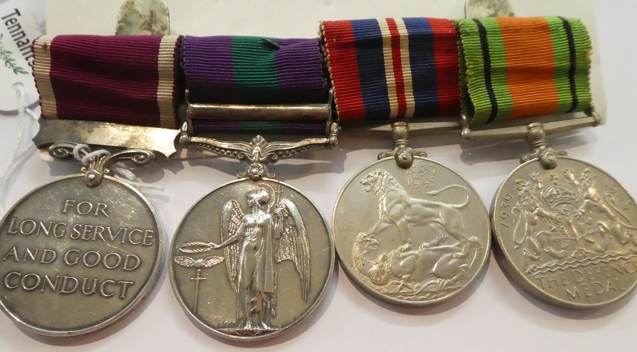 A Second World War Long Service Group of Four Medals, comprising Defence Medal, War Medal, General - Image 3 of 7