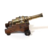 A 19th Century Small Desk Signal Cannon, the 18cm four stage brass barrel with rounded cascabel