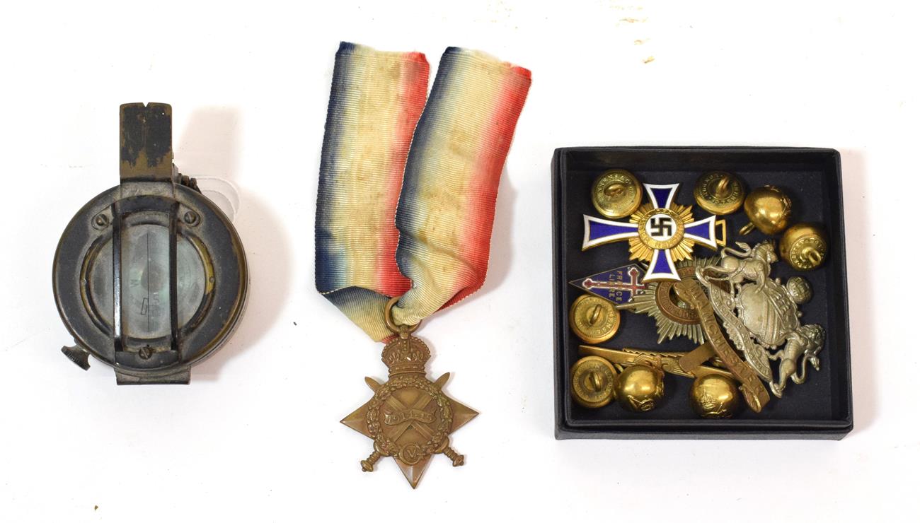 A Small Quantity of Militaria, including a Second World War prismatic compass, a 1914-15 Star