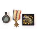 A Small Quantity of Militaria, including a Second World War prismatic compass, a 1914-15 Star