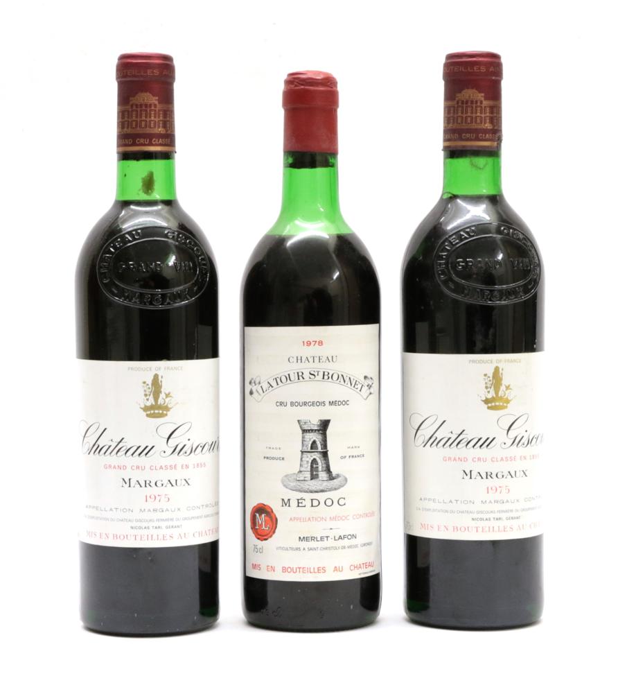 Château Giscours Grand Cru Classe 1975 Margaux (two bottles), Château Latour St Bonnet 1978 Médoc (