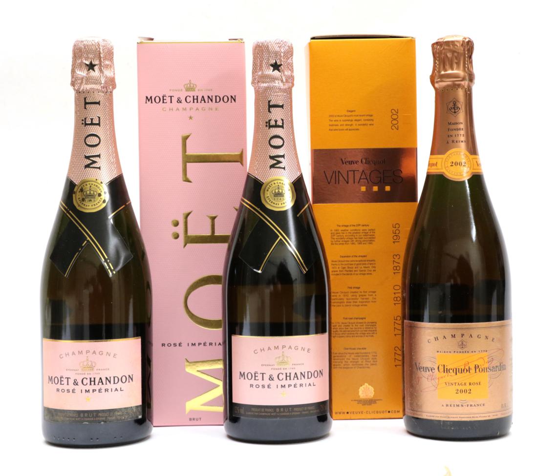 Veuve Clicquot Ponsardin Rosé 2002 in original card sleeve (one bottle), Moët et Chandon Rosé