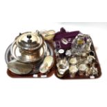 A collection of assorted silver and silver plate, including: a part silver condiment set; a silver-