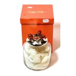 An Italian silver-mounted glass olive jar, the glass jar plain cylindrical, the cover conforming and