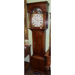 An oak eight day longcase clock, painted arch dial unsigned