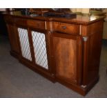 A reproduction mahogany and crossbanded sideboard with metal grille doors, 195cm wide In good