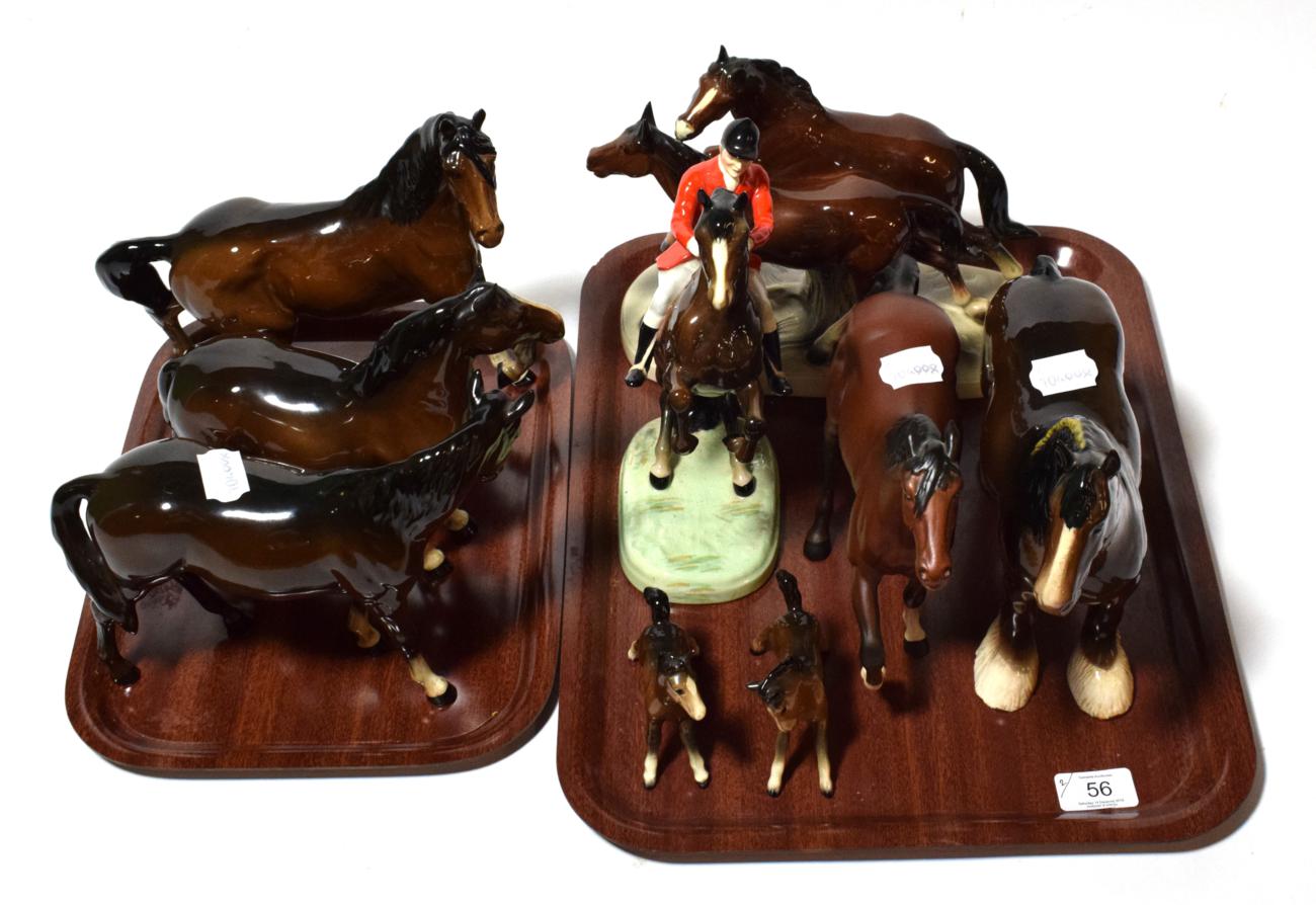 Beswick and Royal Doulton Horses and Foals including Huntsman (on rearing horse), model No. 868