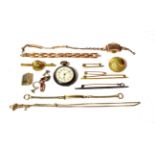 An 18 carat gold ladies' wristwatch on plated strap (a.f.); a safety pin stamped '9CT'; a