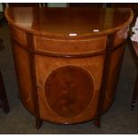 A reproduction mahogany demi-lune side cabinet, 94cm wide