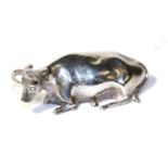 A William IV silver model of a recumbent cow, Henry Wilkinson & Co, Sheffield, 1833, 7cm long