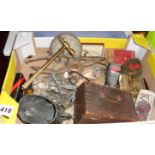 Tray of assorted items, inc. cutlery, brassware, etc.