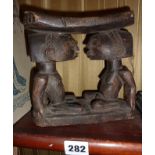 Tribal Art - African Luba carved wood couple neck rest