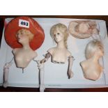 Edwardian plasterwork fashion doll upper bodies, with accessories, possibly shop display