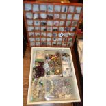 Loose gemstones in compartmentalised case, and another box of jewellery pieces and loose beads