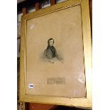 19th c. ink portrait of Joseph Steward Woodin together with a coloured print in gilt frame