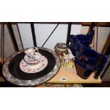 Assorted china inc. two mask jugs, 1930s black and white fruit bowl, etc. (8)