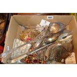 Silver plated cutlery, costume jewellery, etc.